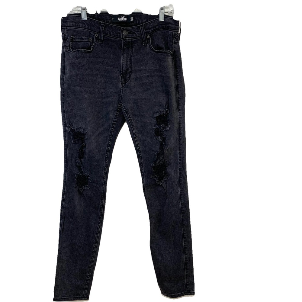 Hollister Skinny Jeans Men Advanced Stretch Black Fade Distressed Fit 30x30